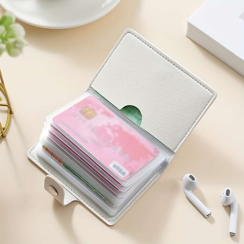 Elegant Large Capacity Card Holder Faux Leather Bi-Fold Wallet With Snap Closure Multi-Car