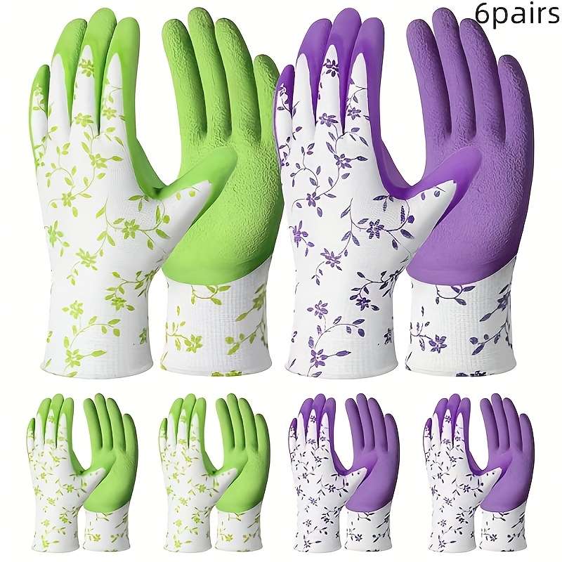 6 Pairs Green Set And Purple Set Multi Purpose Work Gloves