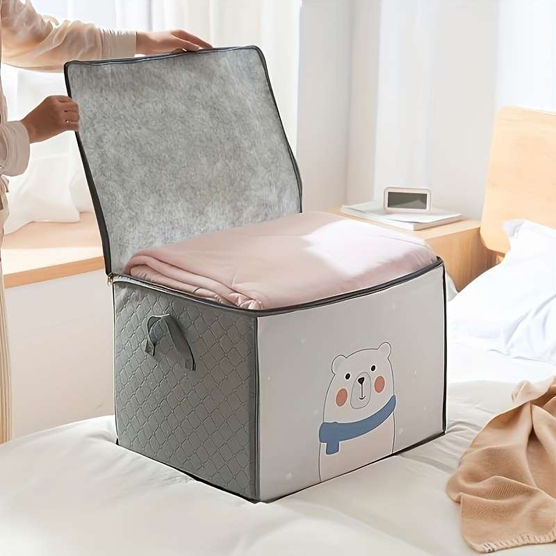 2Pcs Large Capacity Printed Storage Totes Quilt Light Blue 2Pcs