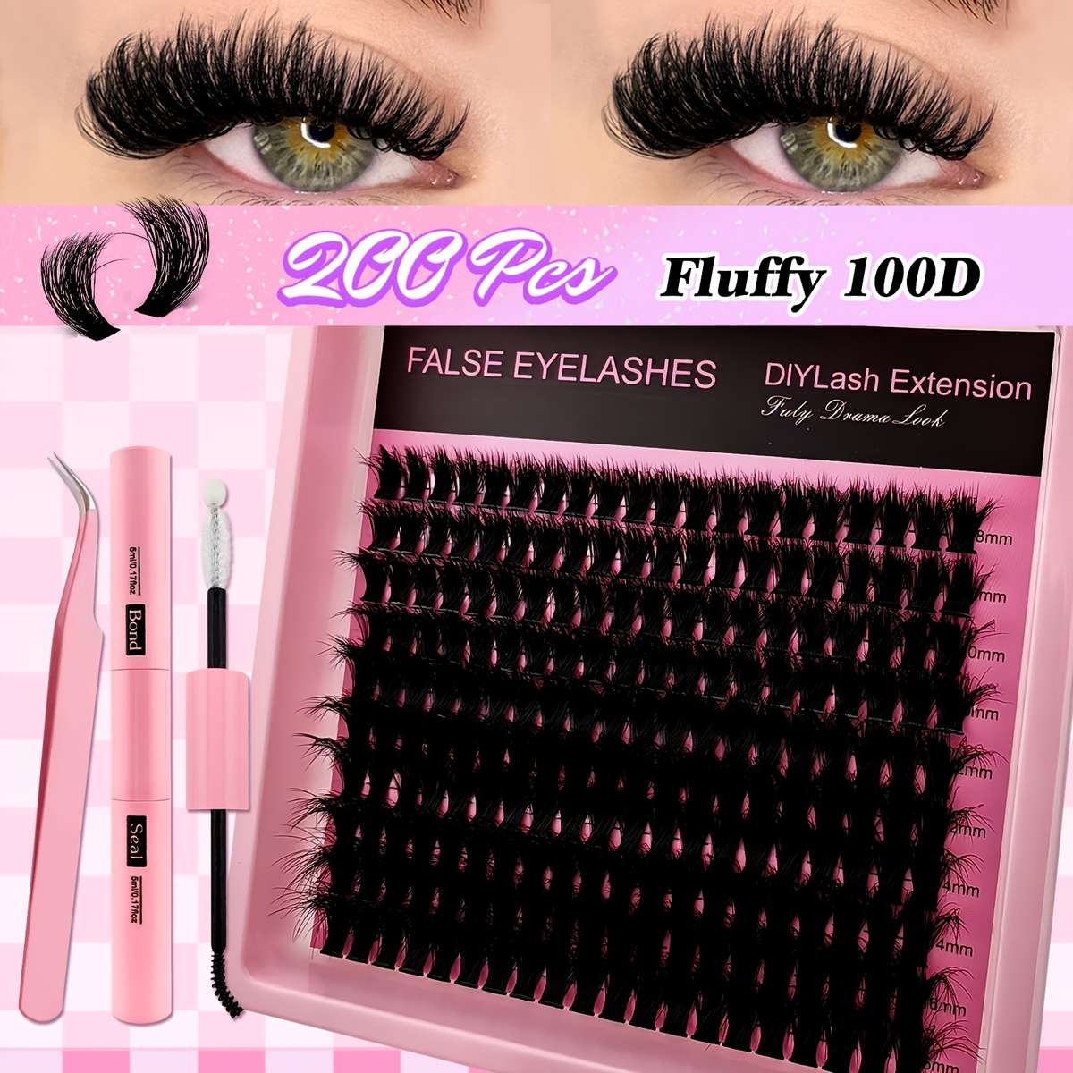 200 Clusters Fluffy D Curl Lash Extensions Style 200pcs Kit 16mm