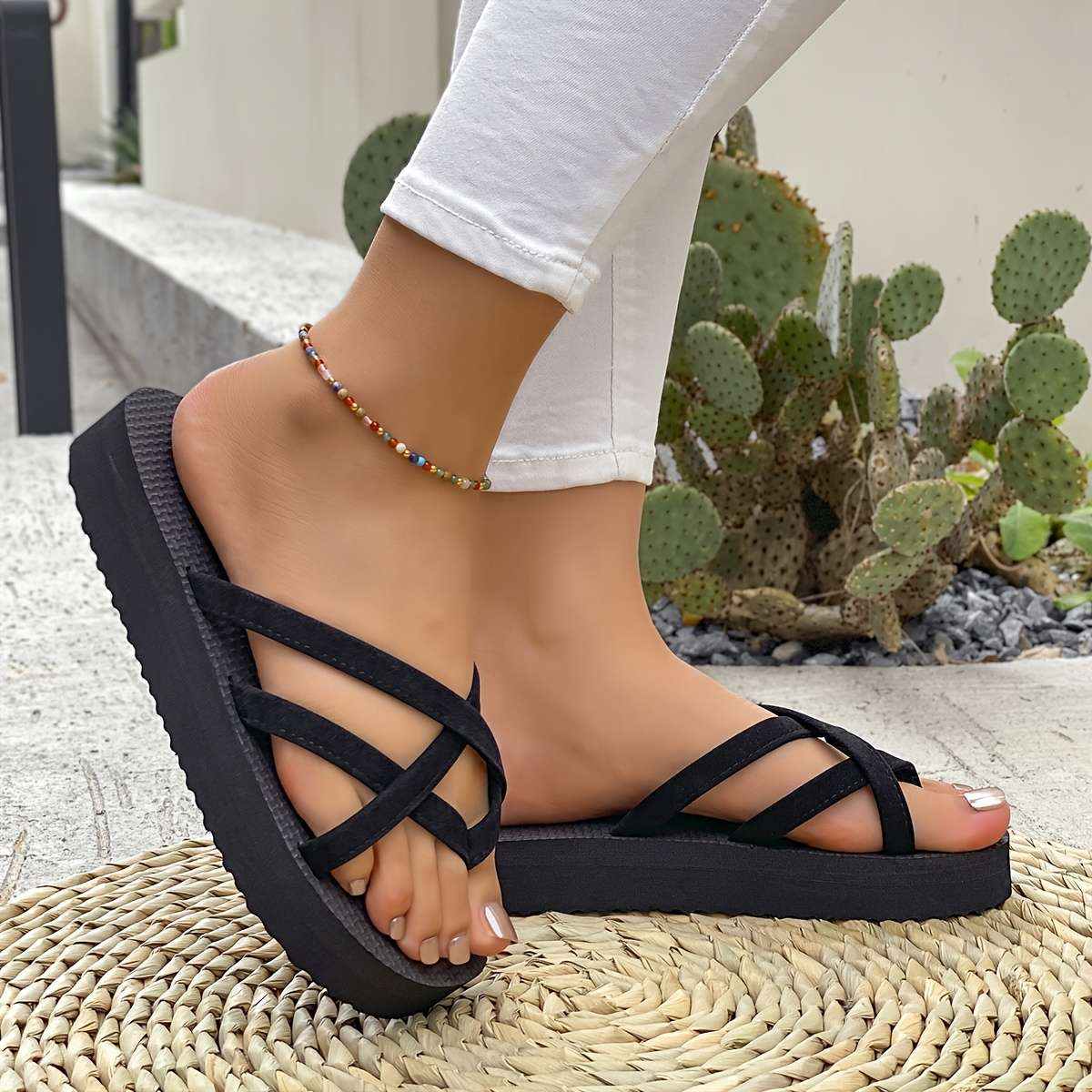 Ladies Summer Flip Flops Khaki Uk 3.5