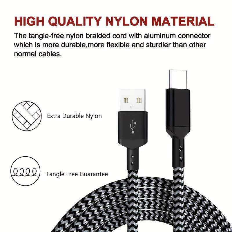 1pc 100cm USB to Type C charger nylon braided fast charging data cable for fast charging and da