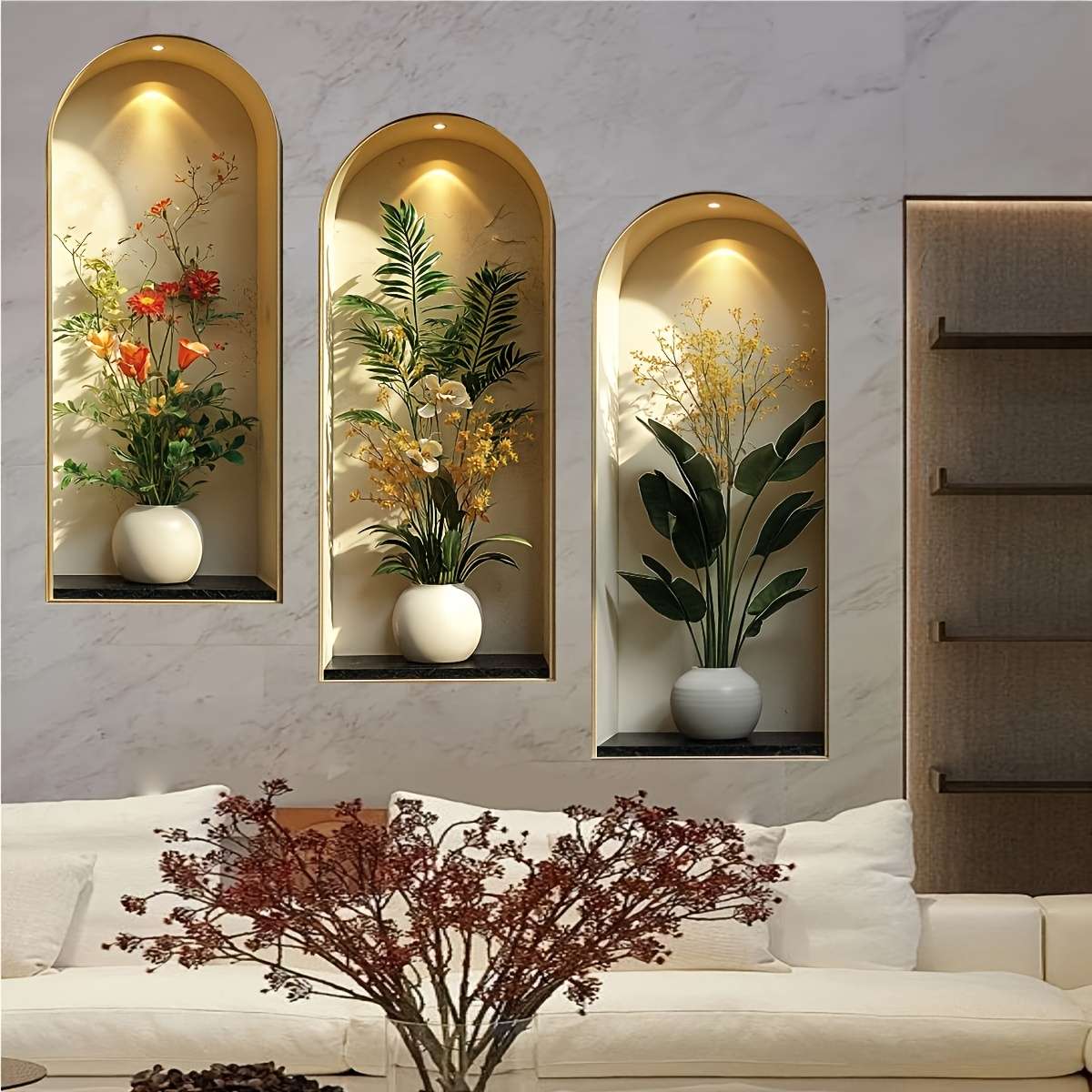 3PCS Nordic Textured Set Wall Stickers Fresh Green Plant Pot Bedroom
