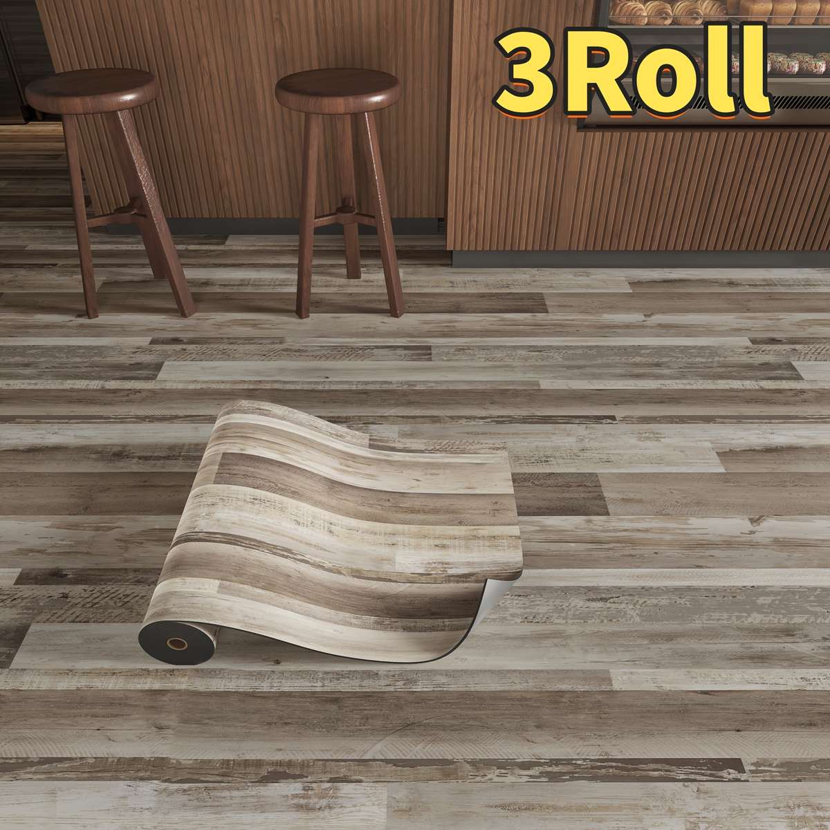 Self Adhesive Floor Stickers Distressed Multi Color Patchwork Light Wood Grain 1Roll