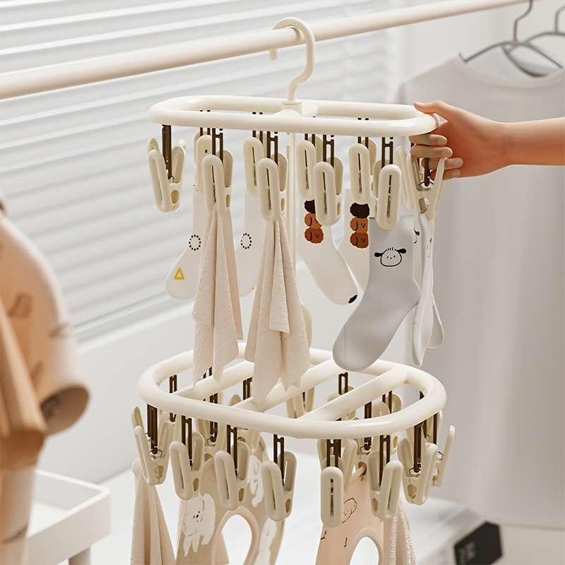Clothes Rack Cream White Double Row 12 Clips 1 Pack