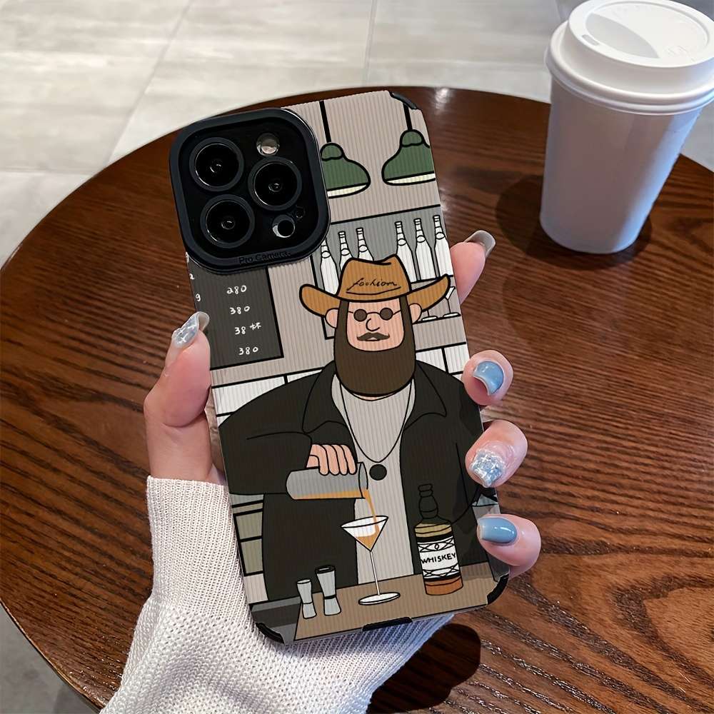 1Pc Mixed Color  For iPhone 15 Pro The Bartender Pattern Phone Case