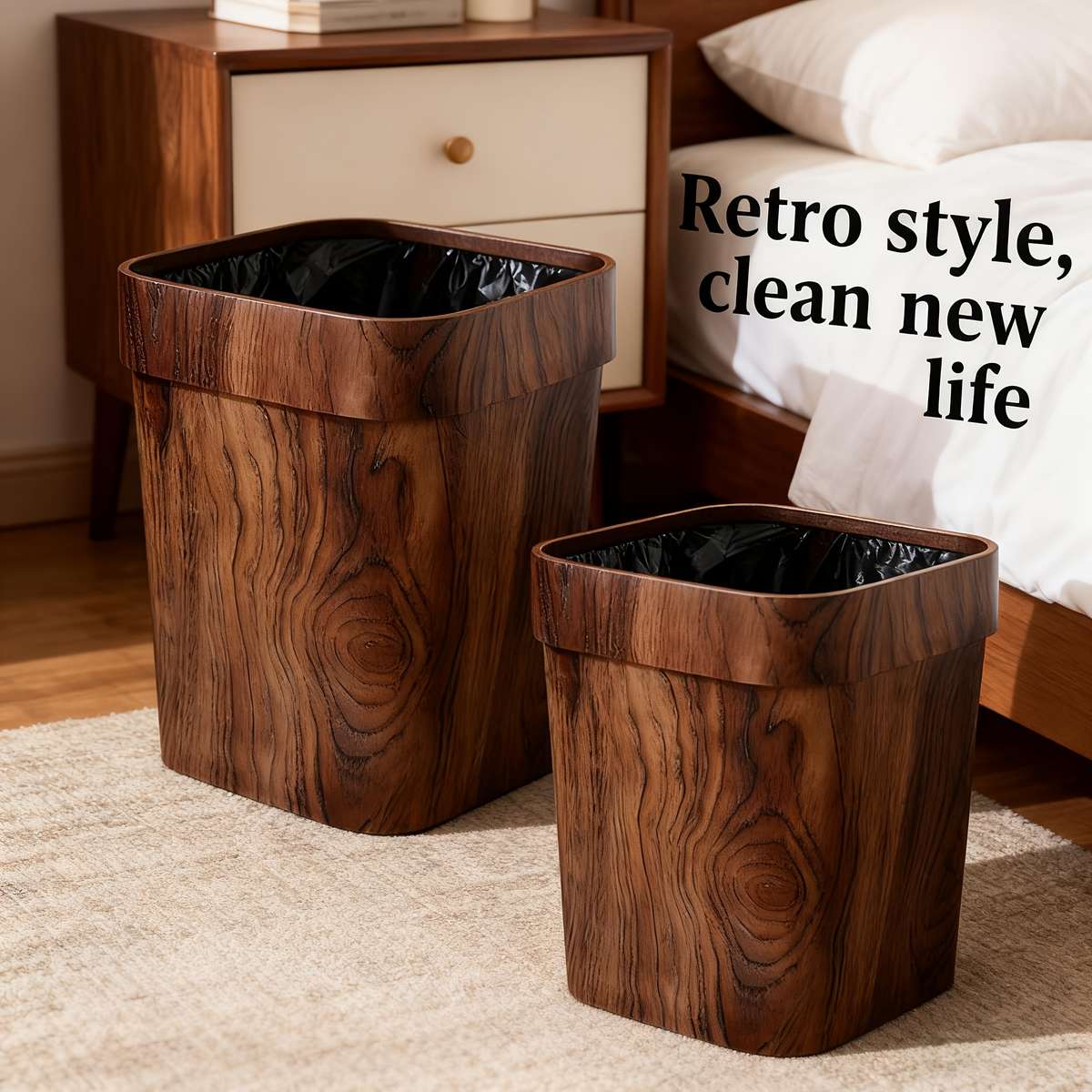Garbage Can Color Press Ring Wood Grain 7L