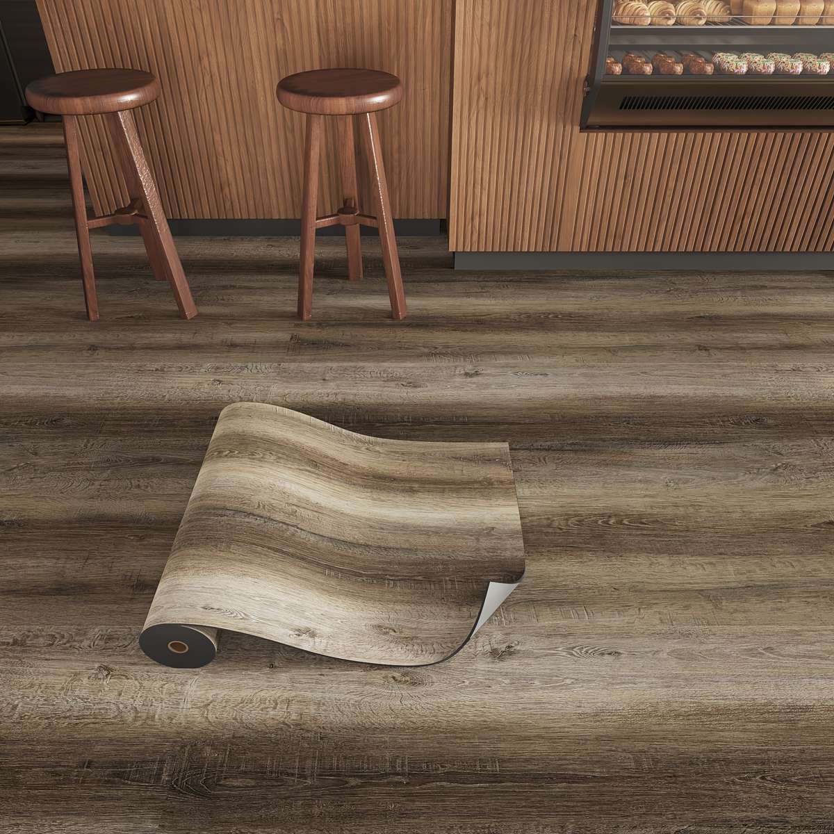 Self Adhesive Floor Stickers Original Wood Brown Wood Grain 2 Rolls Covers 2.4 Square Meters