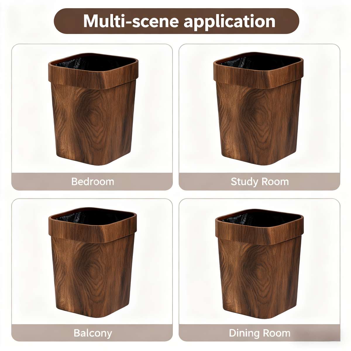 Garbage Can Size Wood Grain Trash Can 7L