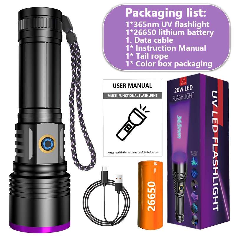 Durable 1Pc 365Nm High Power Portable Flashlight Type Professional Reliable