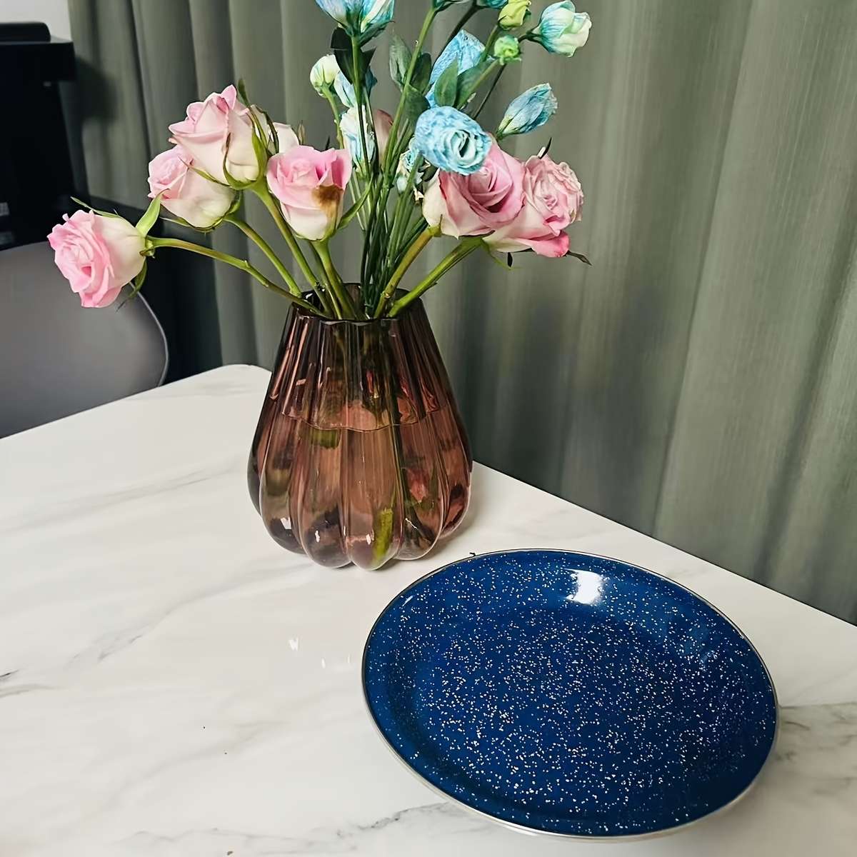 6pcs Foldable Enamel Tableware Set Including Cups Plates Bowls Starry Design