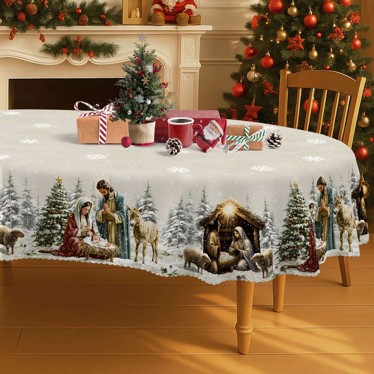 Christmas Tablecloth Size Round 60In   152Cm