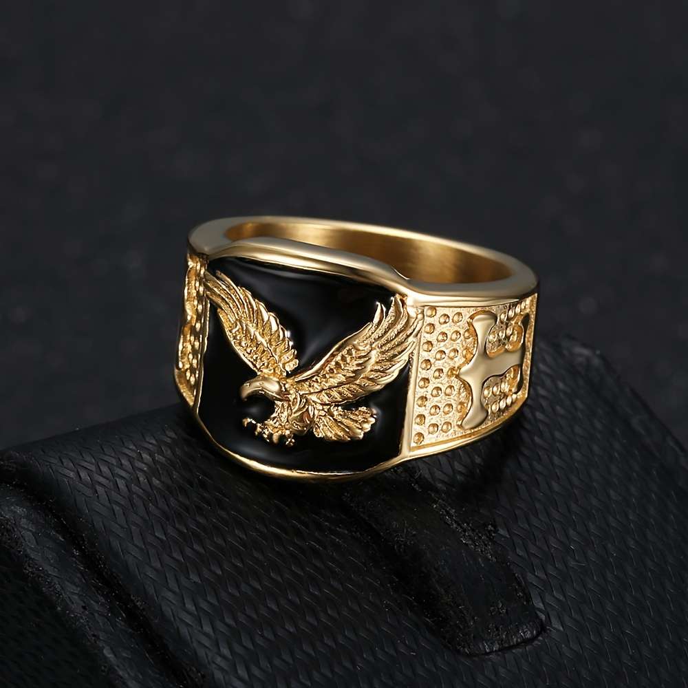 Artistic Eagle Boho Style Stackable Ring Color Golden Blue Red Size 7