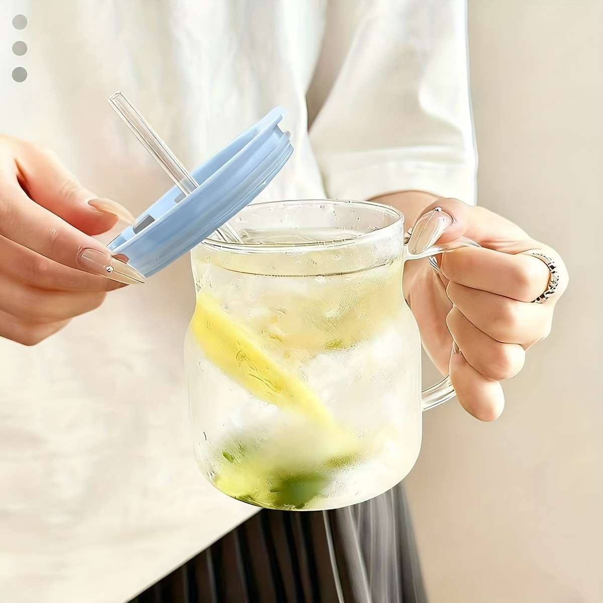 Water Cup Color Belly Cup   Blue Lid   Glass Straw