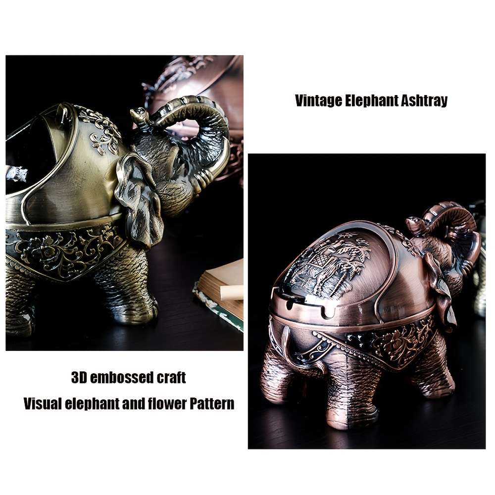 Aluminum Alloy Elephant Ashtray With Lid Windproof Suitable For Outdoor And As