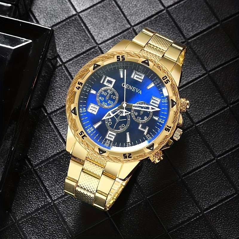4Pcs Men Stylish Quartz Watch Set Round Dial Stainless Steel And