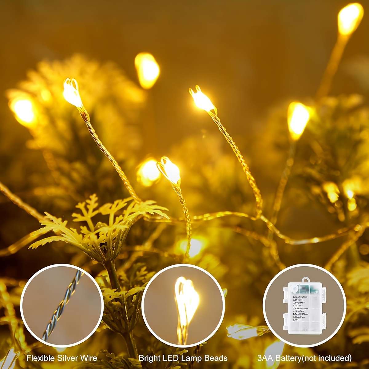 Christmas Lights White Size 5.99Meter 19.6Foot200Led