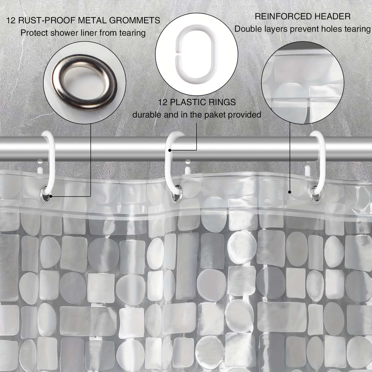 Waterproof Shower Curtain Color 3D Circle Size 150*180Cm