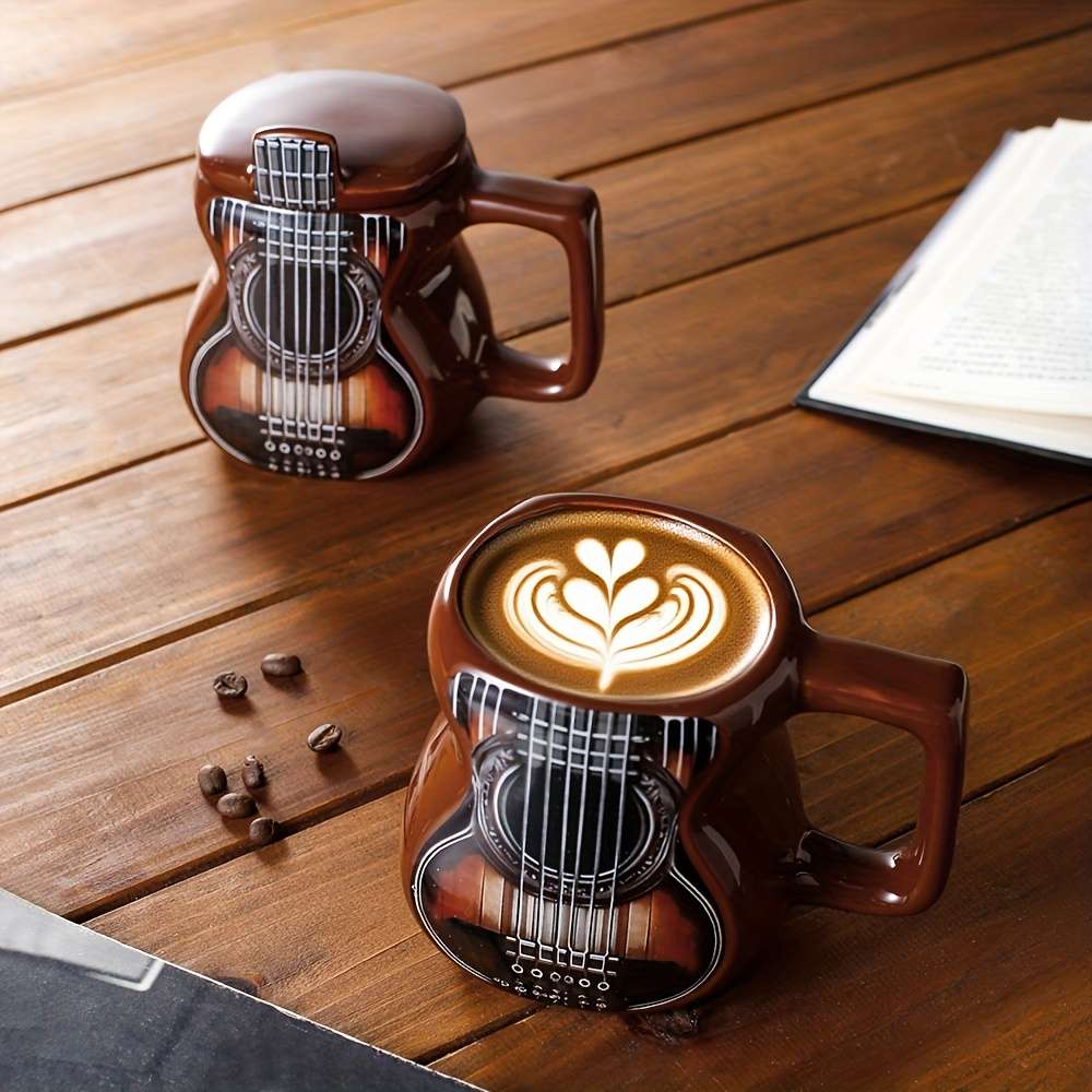 Water Cup Style Ceramic Cup   Coffee Guitar  With Lid
