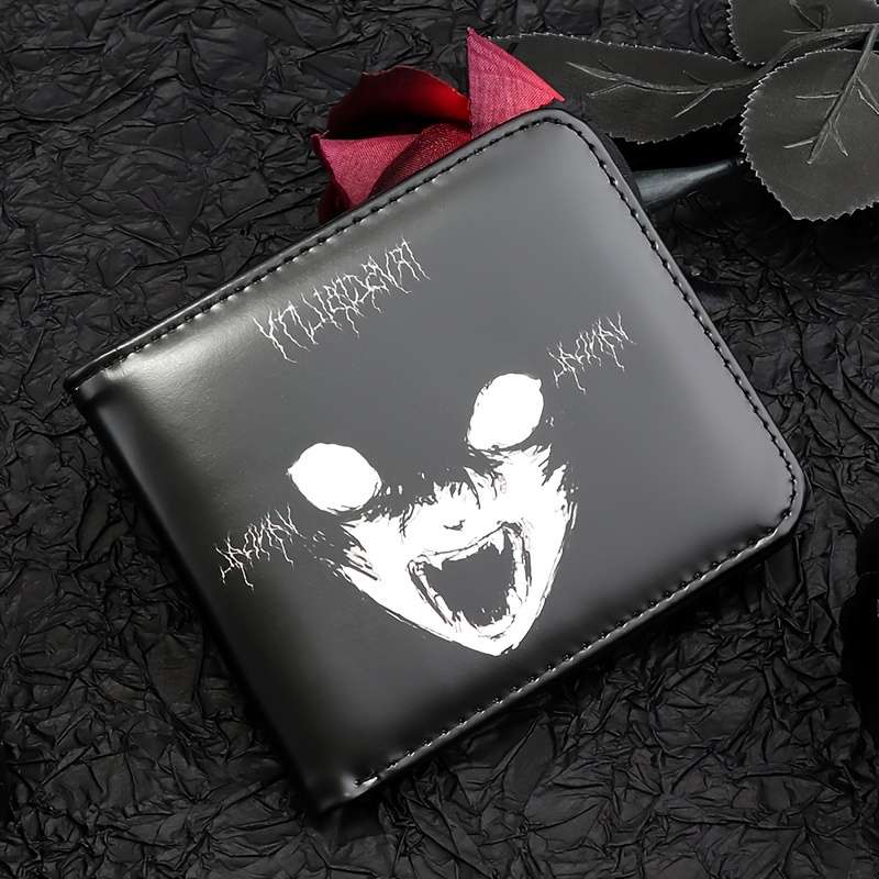 Feecanoo Men'S Black Faux Leather Walletpunk Skull Design Multi-Functional With Card Slots