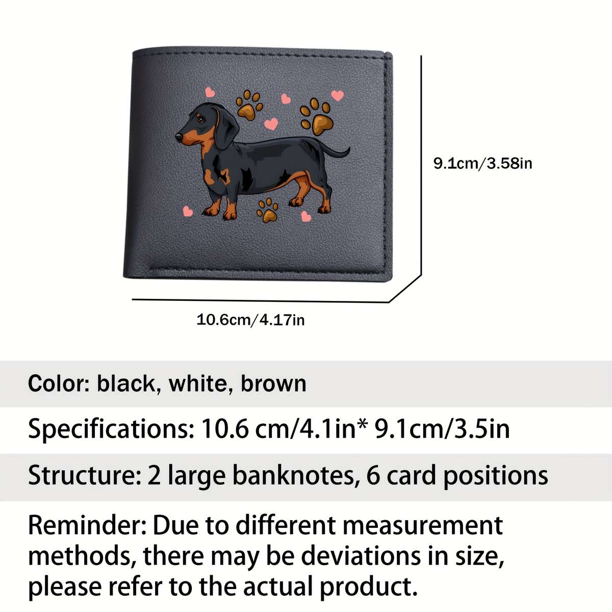 Dachshund Print Bifold Wallet Card Holder With Slip Pocket Unlined Short Wallet