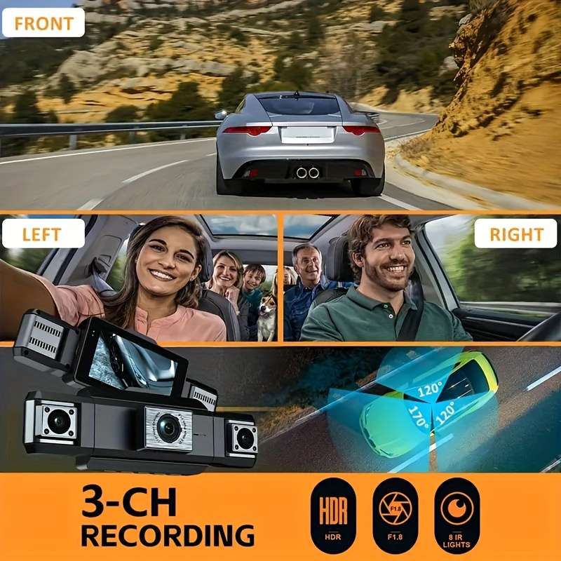 Dashcam Model Three Cameras On The Front  Left And Right Sides Of The Car Including 32G Card
