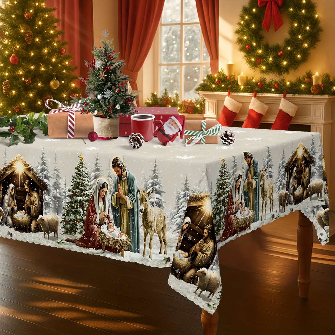 Christmas Tablecloth Size Round 60In   152Cm