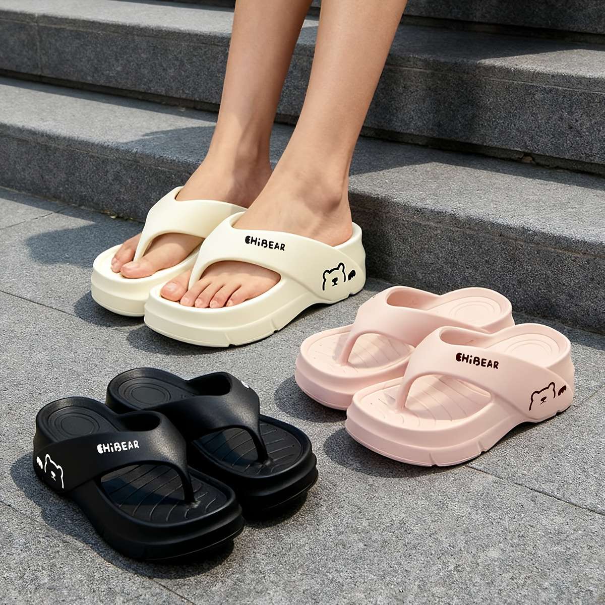 Ladies Summer Flip Flops Black Uk 4.5-5