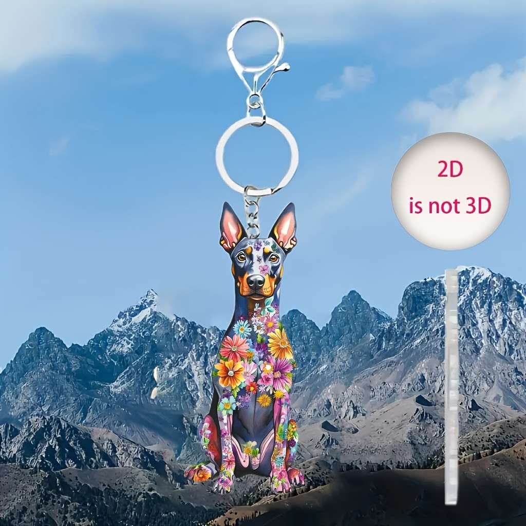 Exquisite 2d Flat Colorful Doberman Keychain Vibrant Acrylic Pendant For Keys