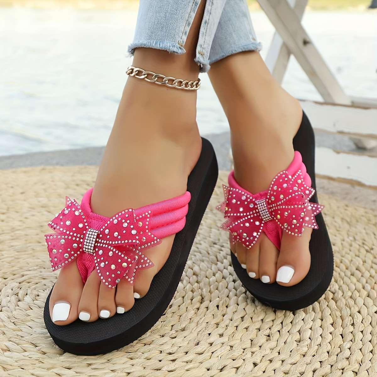 Ladies Summer Flip Flops Rose Red Uk 6