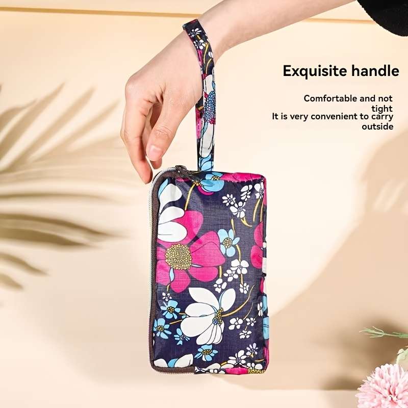 Elegant Floral Printed Polyester Wristlet Wallet Large Capacity Zippered Clutch Bag Lightweig