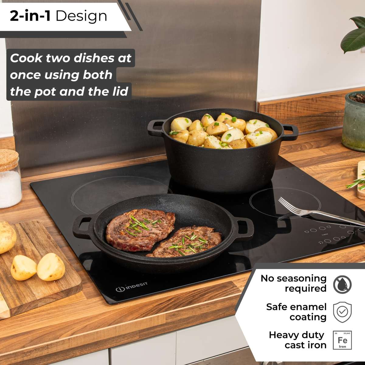 2-In-1 Pre-Curing Cast Iron Dutch Cookware