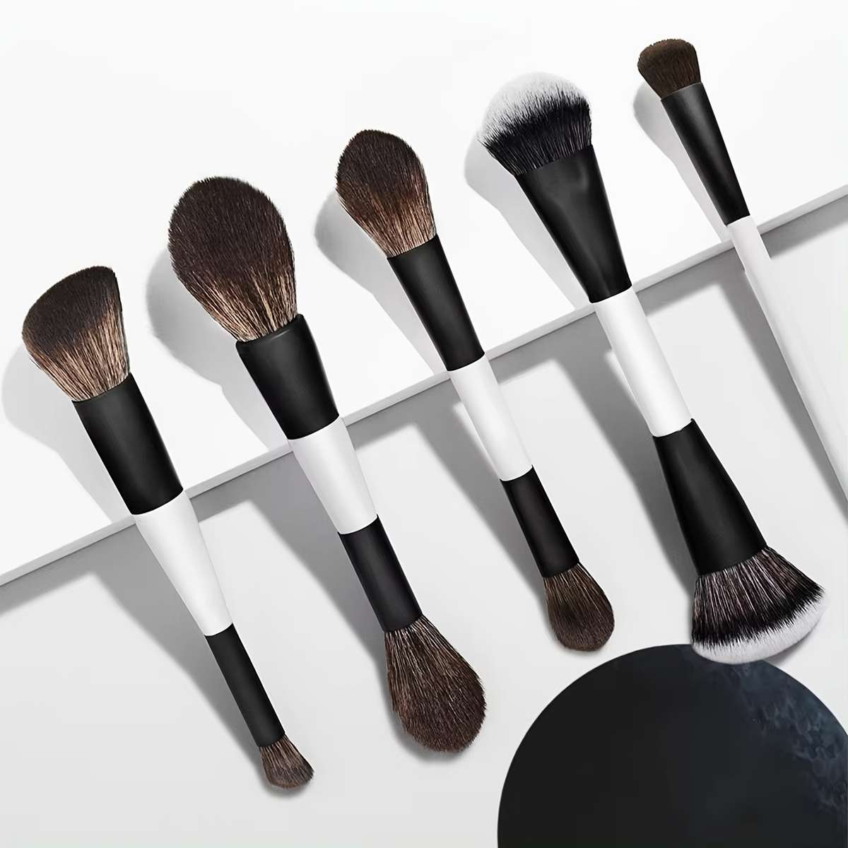 Makeup Brush Set Model Doubleheaded Single Rod Brown Plastic Handle