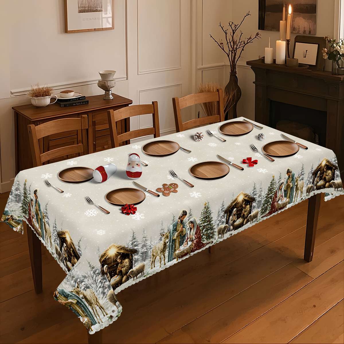 Christmas Tablecloth Size Round 60In   152Cm
