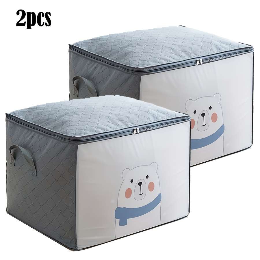 2Pcs Large Capacity Printed Storage Totes Quilt Light Blue 2Pcs