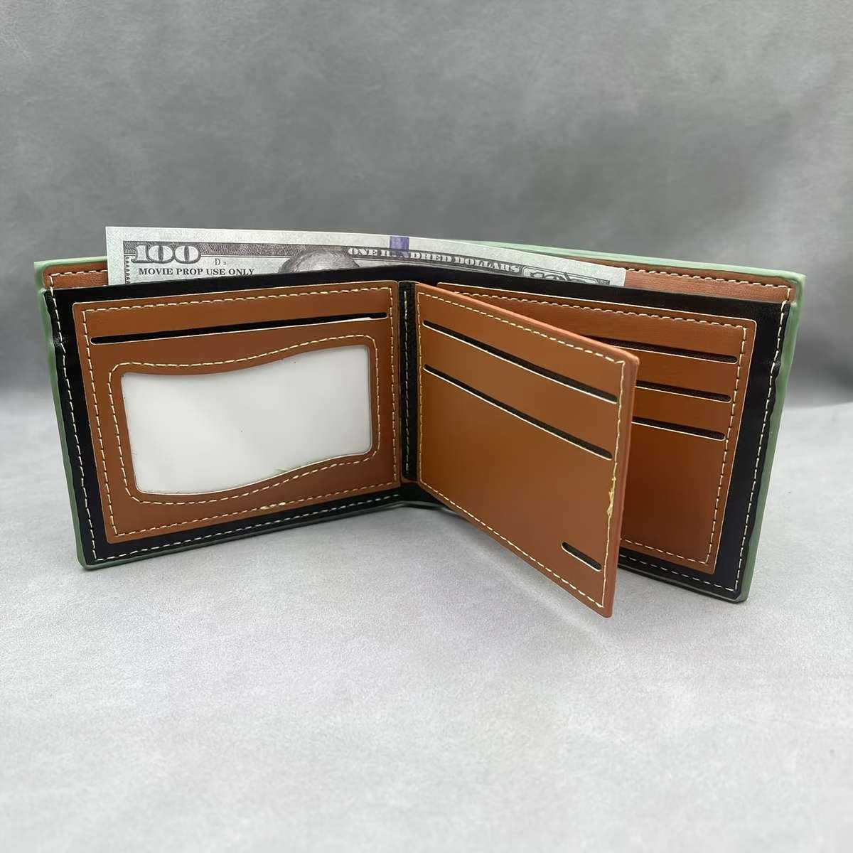 Men'S Stylish Faux Leather Wallet With Vibrant Leaf Printcompact Green Design Perfect Gift