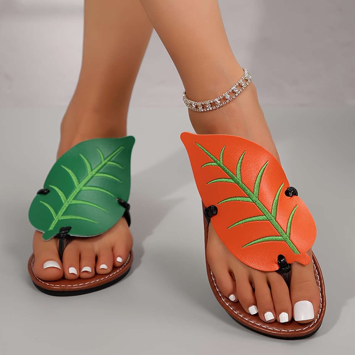 Ladies Summer Flip Flops Red-Gray Uk 7