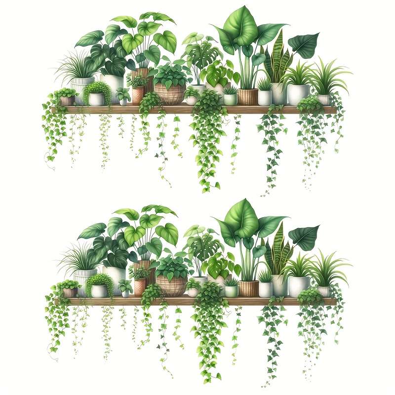 2PCS Premium Removable Creative Wall Stickers Tropical Green Plant Potted Home