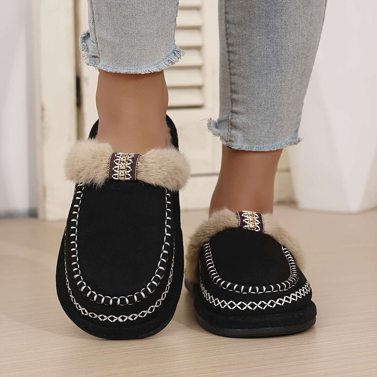 Cotton Slippers Color Black Sizeuk 6.5-7