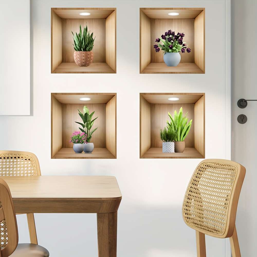 3PCS Industrial Textured Lifelike Green Plant Wall Decals Self Adhesive Bedroom