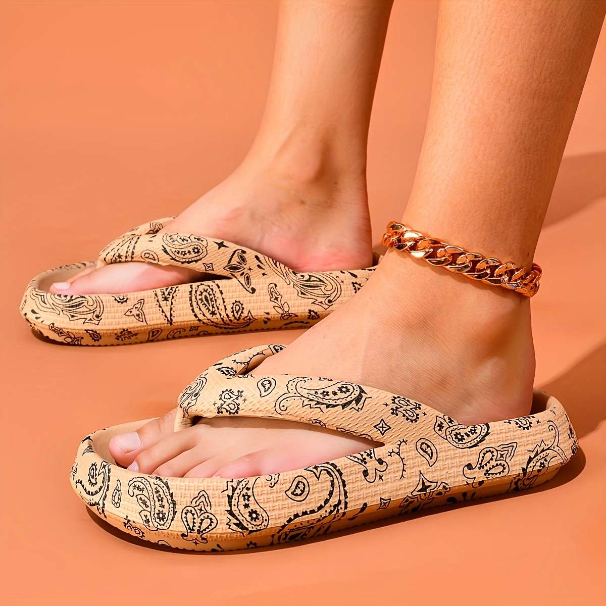 Ladies Summer Flip Flops Khaki Uk 4.5-5