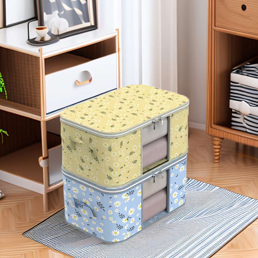 2Pcs Large Storage Bags Heavy Duty Storage Blue Daisy Visible Storage Bag