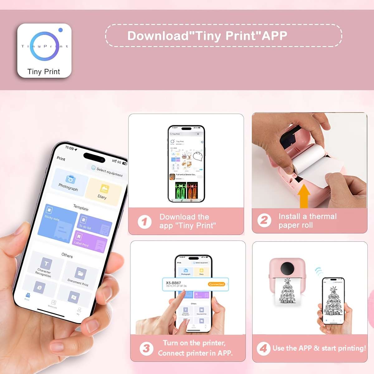 Printer Color White  5 Rolls Of Adhesive Tape 5.7Cm*2.5Cm  Random Stickers  Storage Bag