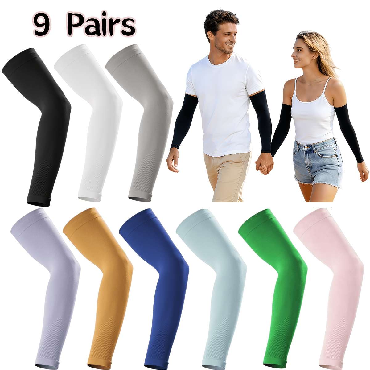 Sunscreen Sleeves Color 5 Pairs Black 4 Pairs White