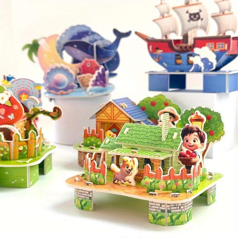 3D Building Model Puzzle Set Color Multicolour Quantity 4Pcs