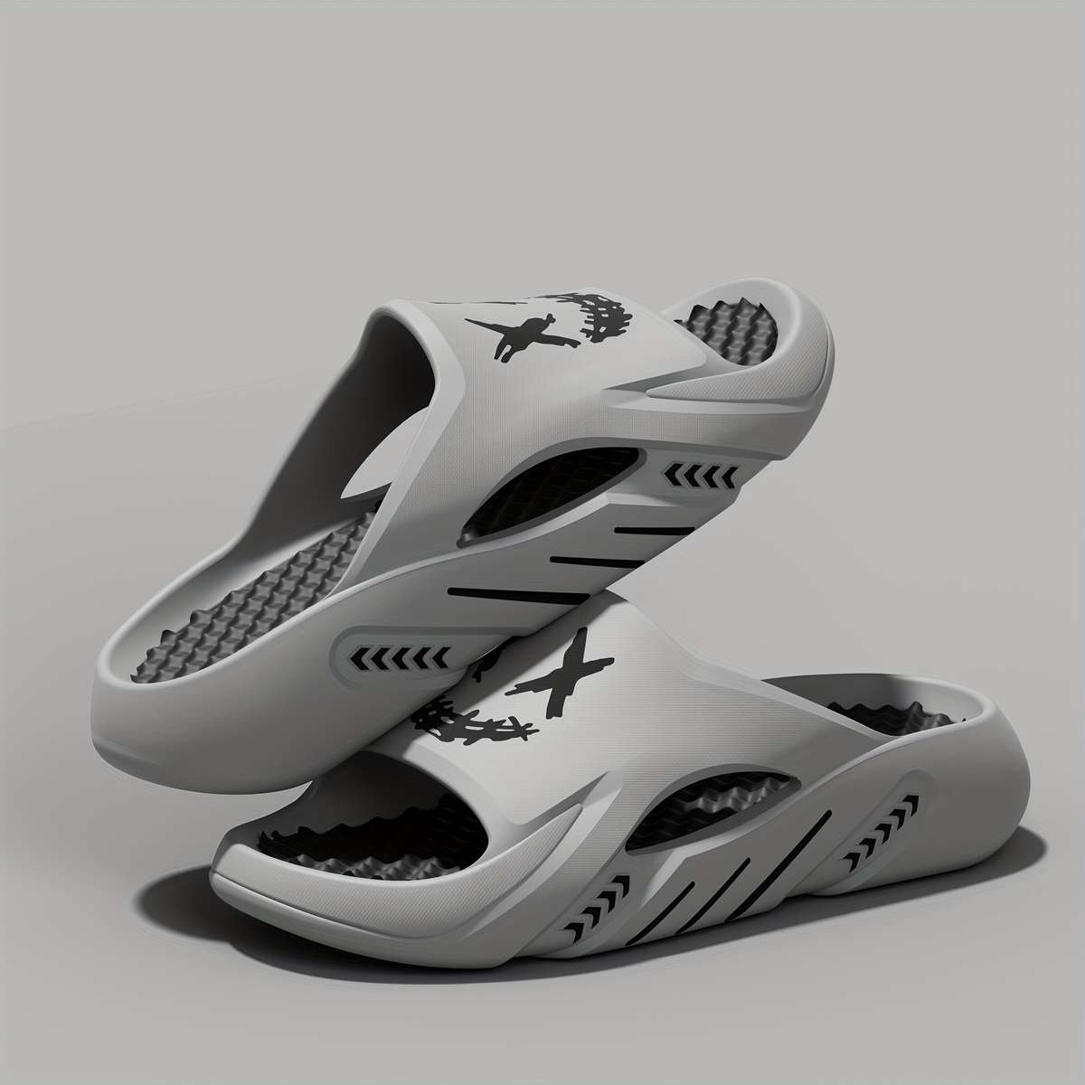 Men Slippers Summer Style Gray Black Xx Size Uk 3.5 To 4