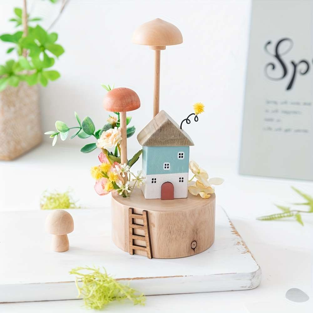 Building Toy Architectural Model Toy Set Items Wooden Mushroom House   Orange