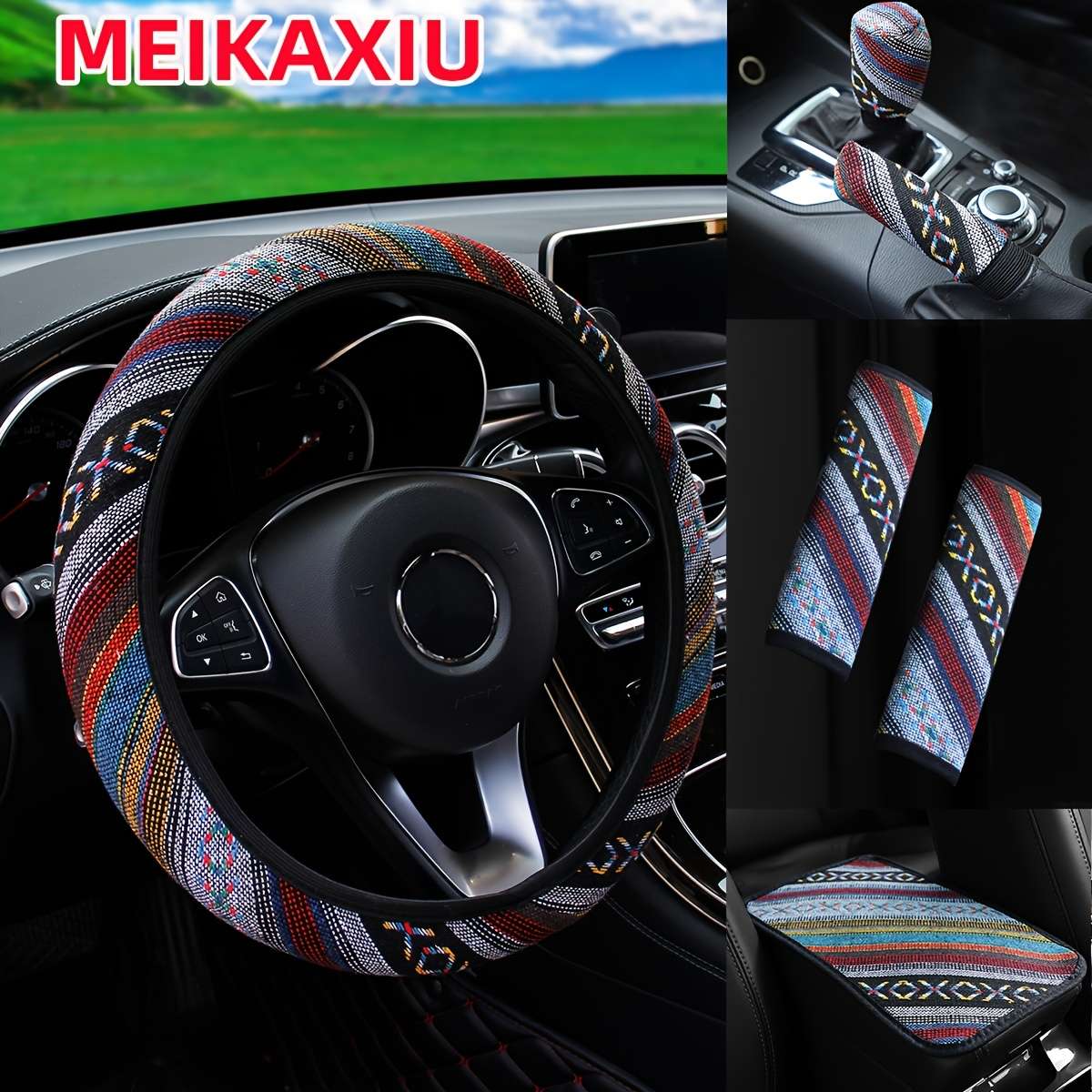 Car Steering Wheel Cover Colored Linen