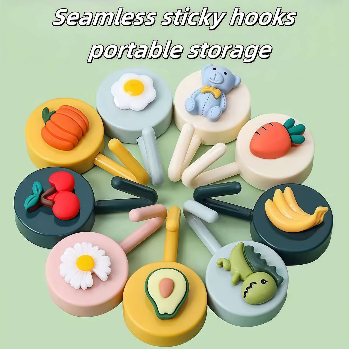 Set Of 5 Creative And Easy Cute Cartoon Round Hooks For The Quantity 5pcs