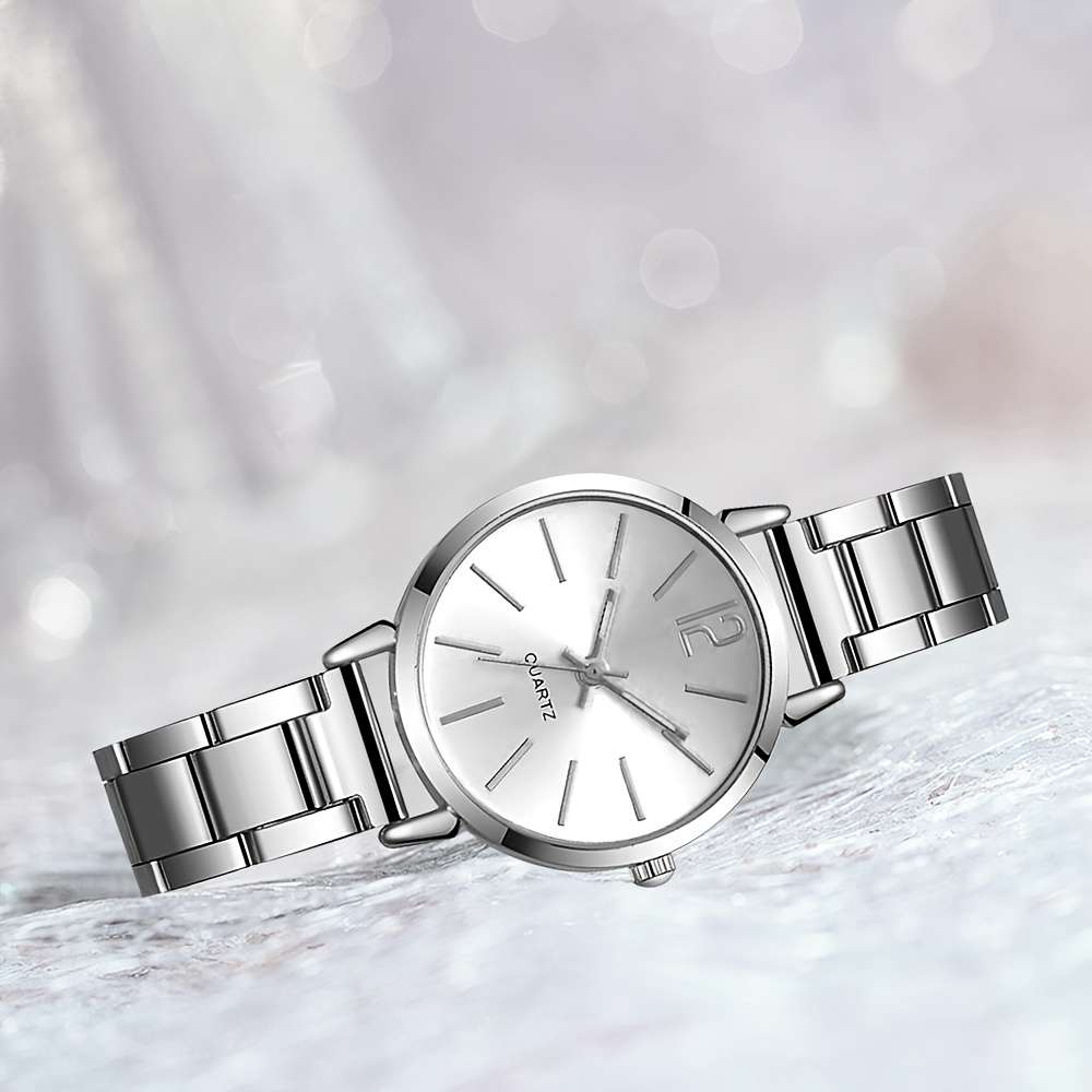 Women Light Round Dial Quartz Watch Shiny Butterfly Model Bright Silvery